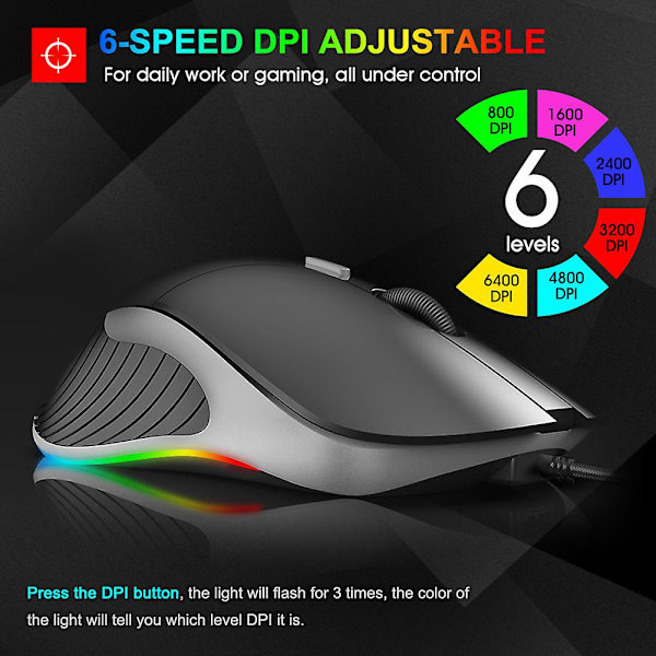 iMICE X6 Ergonomisk 6-knaps RGB-åndedrætslys Ledningsført Gaming Mus til Bærbar