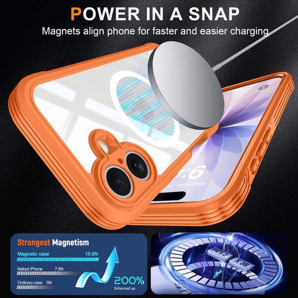 Orange 9H Tempered Glass Shockproof Case Compatible with iPhone 17 - Optimal Protection