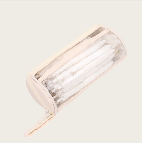 Transparent Cylinder Pencil Case, Large Capacity Pencil Bag Beige