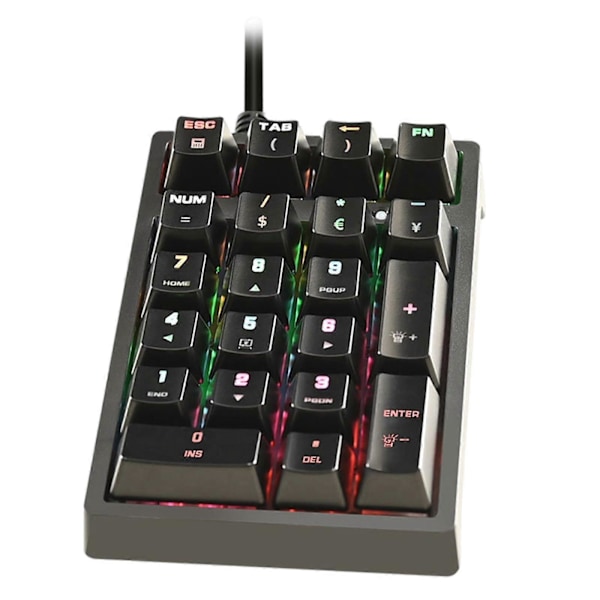 K21 Mini Mekanisk Numerisk Tastatur 21 Taster USB Kablet Numpad RGB Kasseapparat Skrivebord
