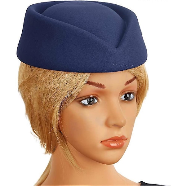 Flygvärdinnahatt i ullfilt, Pillbox-hatt för kvinnor, flygvärdinna cosplay-kostym