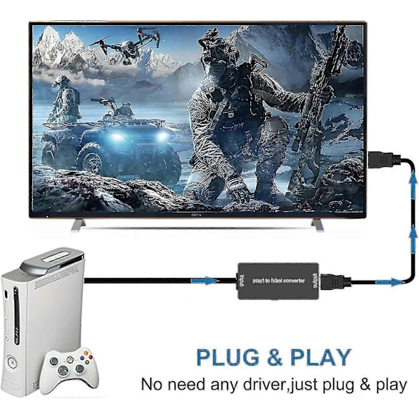 HDMI til SCART-adapter HDMI til SCART-konverter Full HD 1080p Audio Video-konverter kompatibel med HDTV STB VHS Xbox PS3 Sky DVD Blu-ray osv.