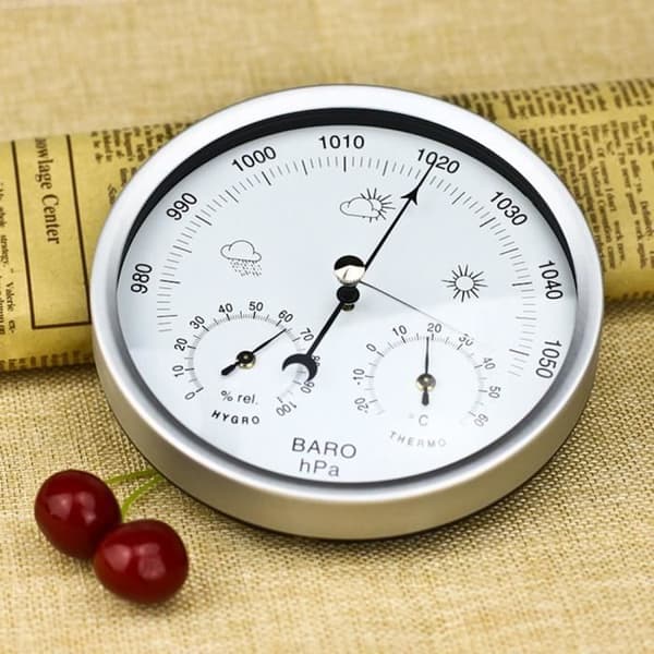 Vejrstation - Termometer - Barometer - Hygrometer - Rustfrit stål - Ø14 cm