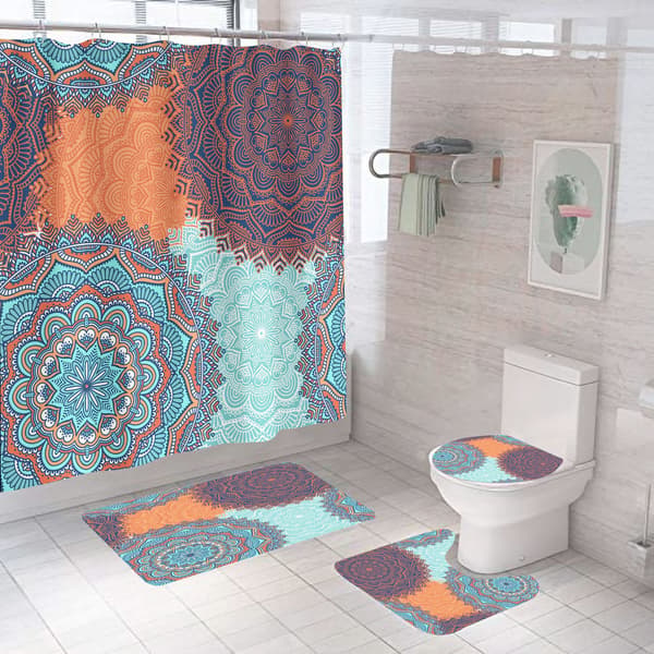 4 st Badrum Duschdraperi Form Vattentätt Bad Draperi Set Toalettlock Matset (180*180cm) BILD5