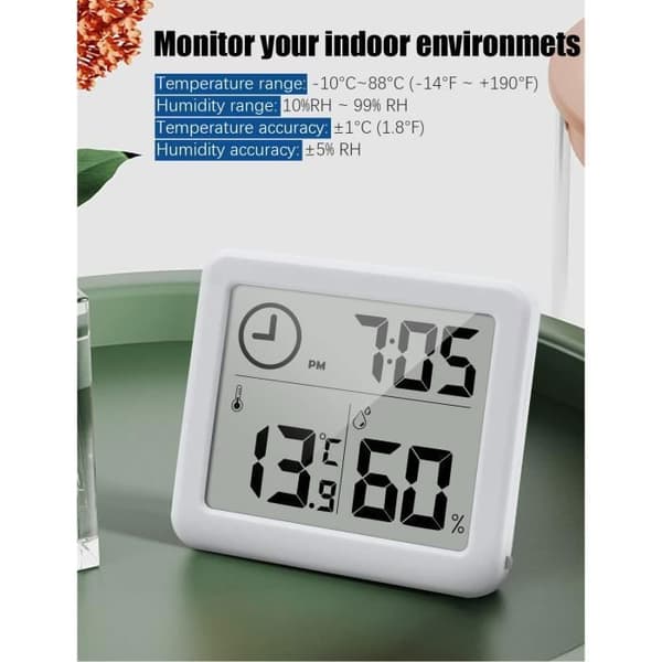 Digitalt termometer og hygrometer - Minimalistisk elektronisk termometer og hygrometer for hjemmet - Bærbart - LCD-skjerm