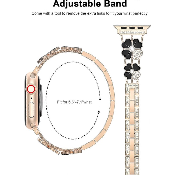 Bling Armband Kompatibel med Apple Watch Armband 38mm 40mm 41mm för Kvinnor, iWatch Series 8 7 6 SE 5 4 3 2 1 Bling Diamant Elegant Armband Smycken Metall W