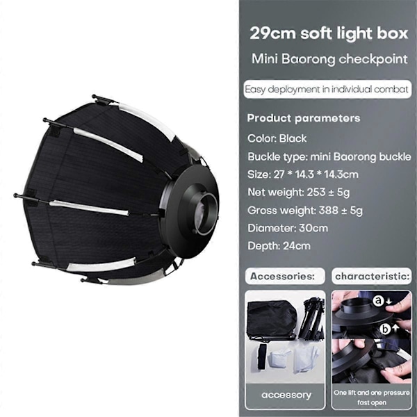 30cm Åttkantig Softbox Mini Bowens Mount Snabbfäste Honeycomb Grid Softbox för ZU60 eller M60 COB Fyllnadsljus Studio