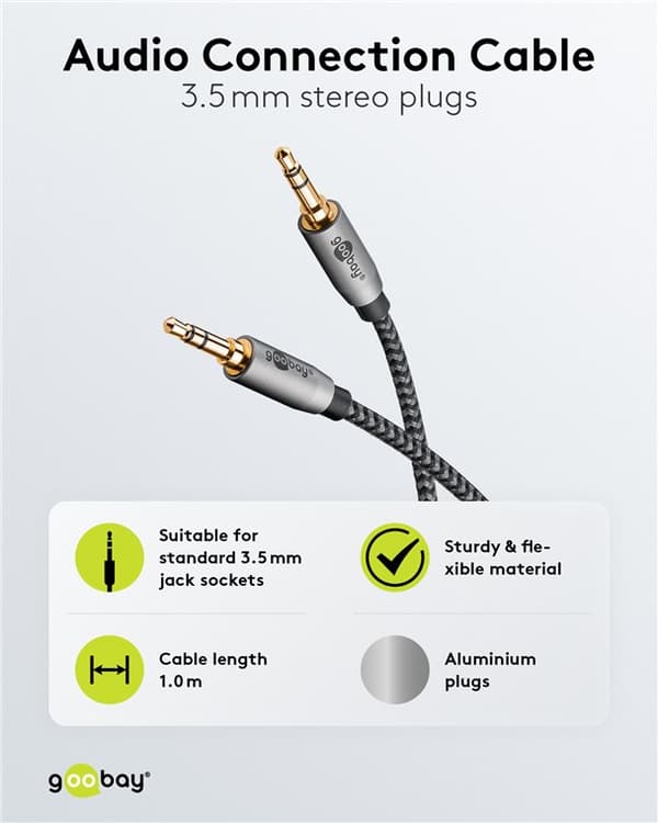 Äänen liitäntäkaapeli AUX, 3,5 mm stereo, 1 m