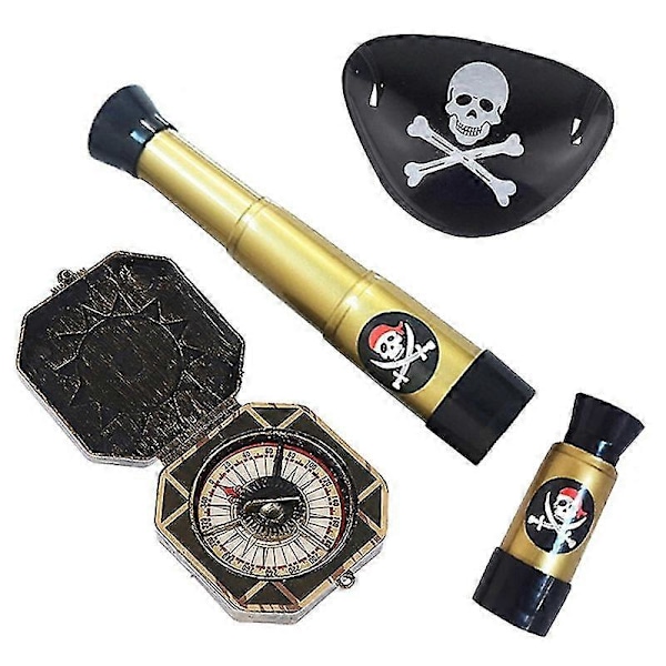 3 st/set Barn Pirat Ögonlapp Med Dödskalle Teleskop Kompass Utklädnad Rekvisita Piratleksak Halloween Temafest Dekorationer Gåvor
