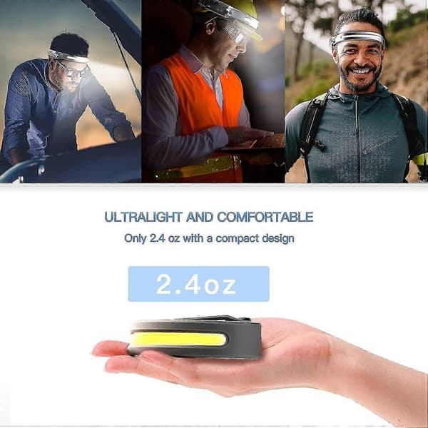 LED Hodelykt Oppladbar, hodelykt Lommelykt For Voksne Utendørs/camping/løping, grå