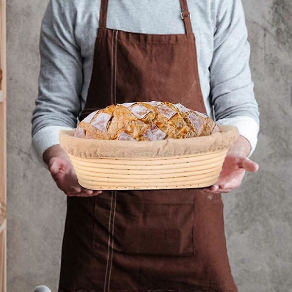 Oval Brødhævekurv, Håndlavet Banneton Brødhævekurv Brotform med Brødkniv, Dej