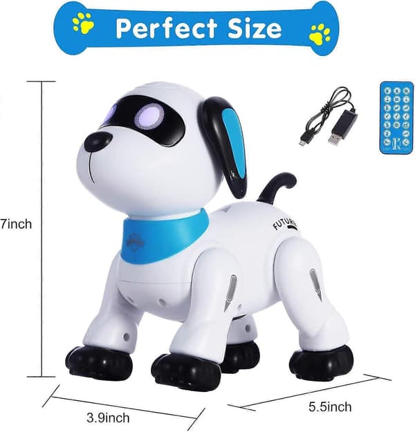 Fjernstyrt Robot Hund Leke, Interaktiv Programmerbar for Barn, Smart Dansende Robotvalp med LED-Øyne og Lyd, Blå