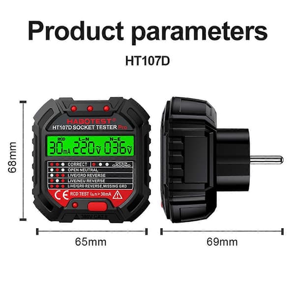 HT107 Pro Stikkontakt Tester Spændingstest Stikkontakt EU-stik
