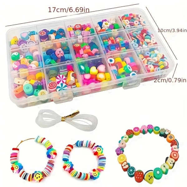 990 Polymer Clay Beads Kit til armbånd, fremstilling af blomsterperler, fremstilling af charms DIY smykker fremstilling af gaver til piger