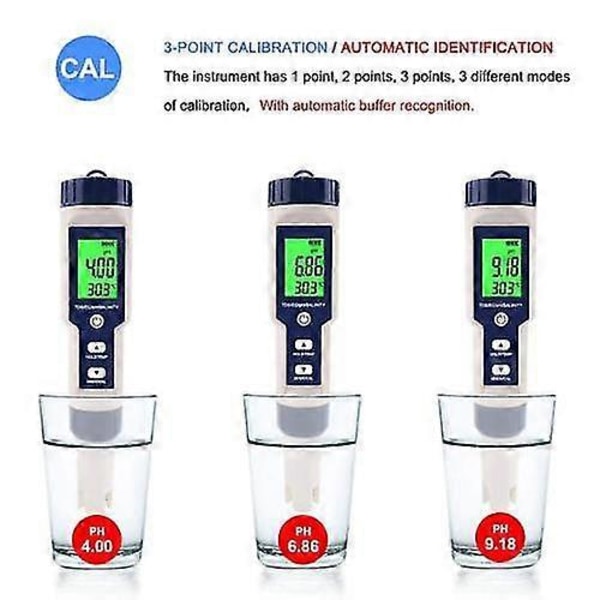 Ph Meter, Ez-9909 5 I 1 Høj Nøjagtighed Bærbar Digital Vandkvalitetstester, Fo