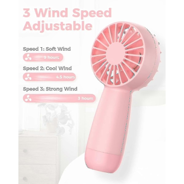 Håndholdt Ventilator, Genopladelig Mini Ventilator, Bærbar Håndventilator Personlig Ventilator Med 3 Hastigheder Rejseventilator Elektrisk Ventilator - FARVE: Pink