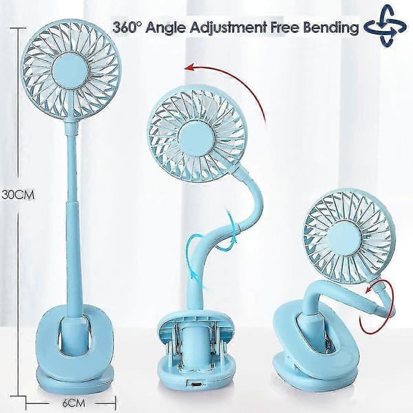 Clip On Fan USB-ventilator, Fleksibel Mini Ventilator Personlig Bord Elektrisk Ventilator - FARVE: Blå