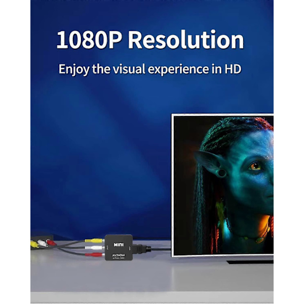 RCA til HDMI Konverter, RCA til HDMI Adapter, 1080P Mini