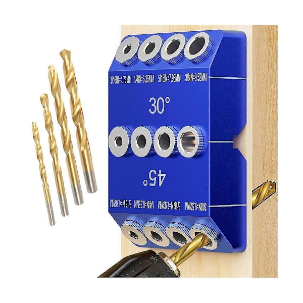 30 45 90 Graders Vinkelborrguide Jig, Borrjigg för Vinklade Hål och Rakt Hål med 4 Storlekar St