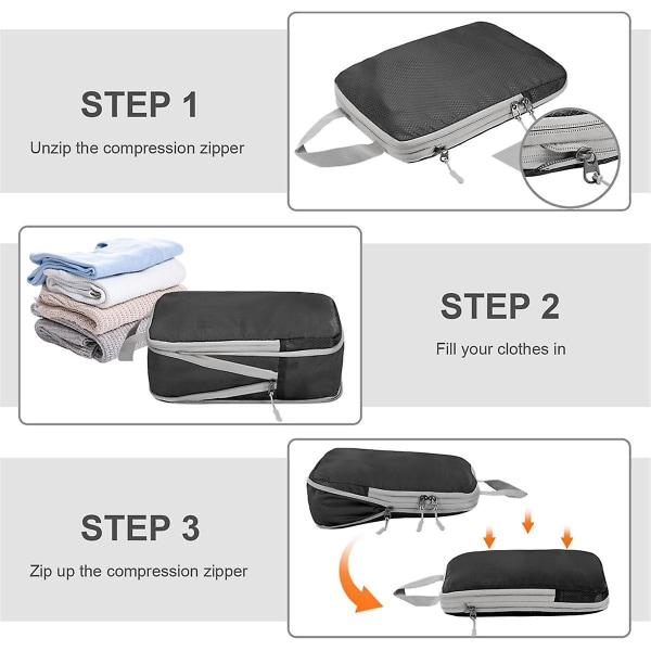 Kompresjonspakkekuber, 4 sett ultralette pakkekuber for håndbagasje, reisepakning for S