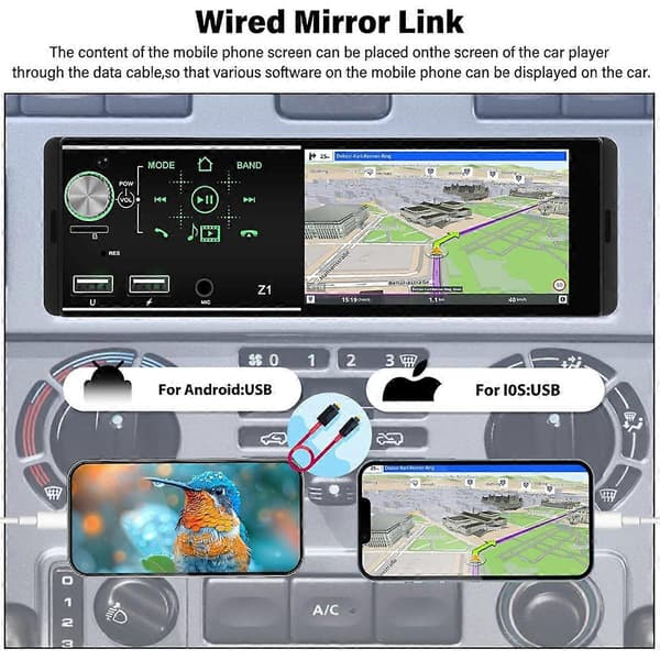 Bilradio Single Din Bil Stereo Receiver, 4.1 Tommer Touch Screen Bluetooth MP5 Afspiller, Mirror Link+Ba