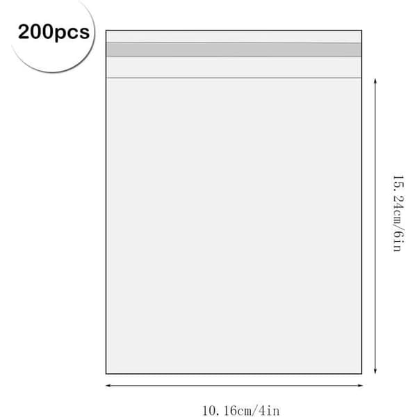 Förpackning med 200 självhäftande transparenta cellofanpåsar - Rektangulära, perfekta för att förpacka dina bakverk och presenter.