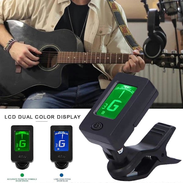 Profesjonell Clip-On 360 Graders Akustisk Gitar Stemmer LCD Skjerm Elektrisk Digital Stemmer For Akustisk Gitar Ukulele Tilbehør