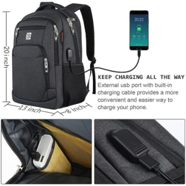 17-tums ryggsäck för bärbar dator, stöldskydd, ultratunn och hållbar bärbar datorryggsäck