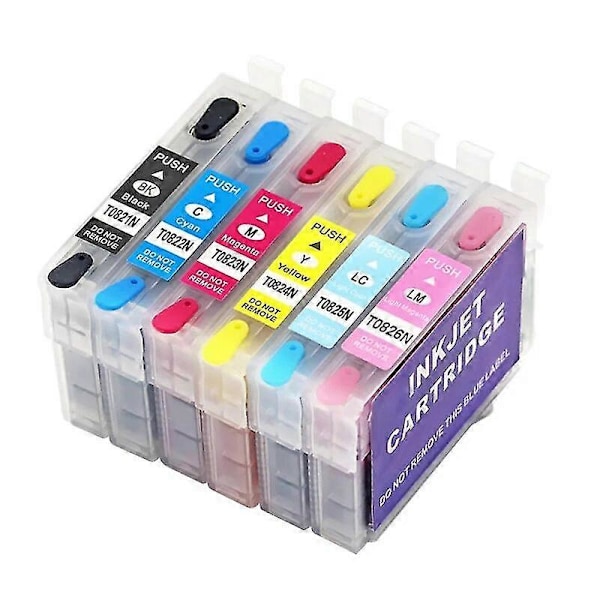 Högkvalitativ T0821 bläckpatron för Epson Stylus R270 R390 Rx590 T50 Tx700w Tx800w Tx720 Tx700 Tx800 Rx610 skrivare, påfyllningsbar med chip