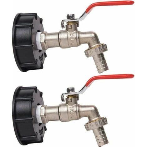 1000L Tankkran Regnvannsoppsamlingskran, IBC Vanntankadapter 1/2\" Dobbel Regnvannsoppsamlingskran, Messingkran av PP 60mm Grovgjenge (2)