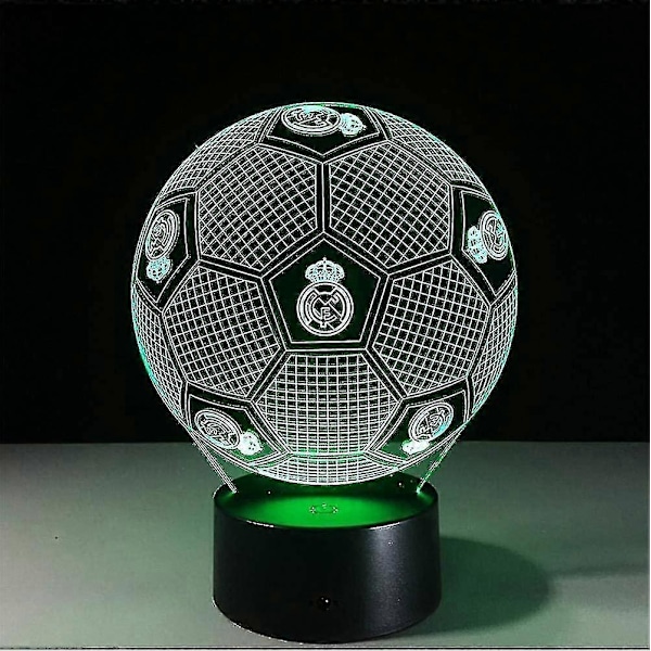 3D Optisk Illusion Real Madrid Fotboll Nattlampa Leksak, Fjärrkontroll, Dimbar, Batteri eller USB-driven, 7 Färger Byter Jul Födelsedagspresent F
