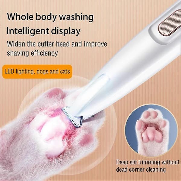 Hundefot-trimmer med LED-lys, helt vanntett, bredt blad