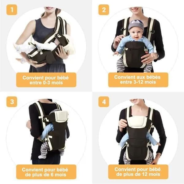 Ergonomisk 4-i-1 bæresele (0-24 måneder) med justerbare multifunksjonelle skulderstropper - Brun, hovedbilde, enhet
