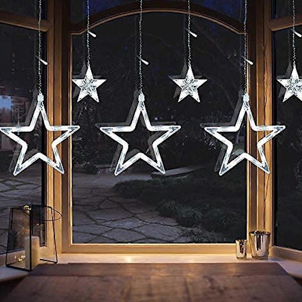 12 Stjärnformade LED-Ljuskedja, Julbelysning, Stjärnridå, 138 LED, 8 Ljuslägen, för inomhus, utomhus, jul, fest, dekoration, bröllop, trädgård