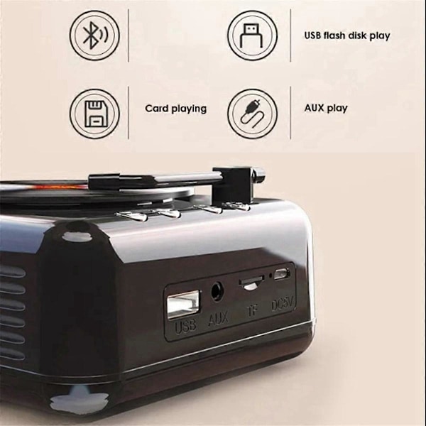 MANOVO Vinylplate-spiller Høytaler USB Bluetooth V5.0 Stereo Retro Bærbar Høytaler TF Kort/U Disk/