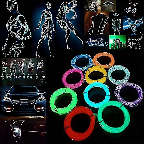 Led Neon Tråd Kabel Jule Dance Party DIY Kostumer Tøj Lysende Bil Lys Dekoration Tøj Bold Rave 1m/3m/5m X