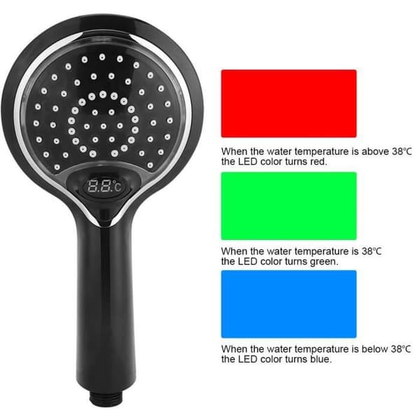 LED Brusehoved - Håndbruser - Smart Brusehoved med Digital Termostatisk LED Display - Sort - Enhed