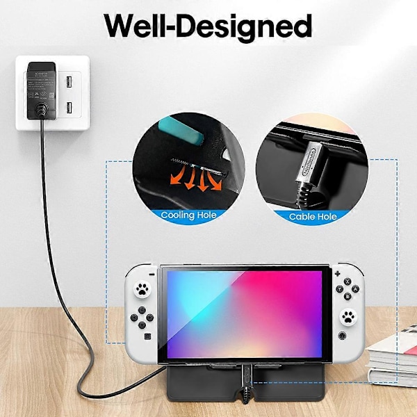 DEVASO Ställhållare för Nintendo Switch/Switch OLED + 2 st Härdat Glas Skärmskydd
