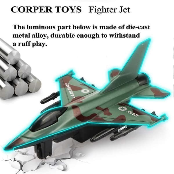 Flygplansleksakssats Die Cast Metall Militära flygplan för barn pojke Pullback planmodell Pack med 4