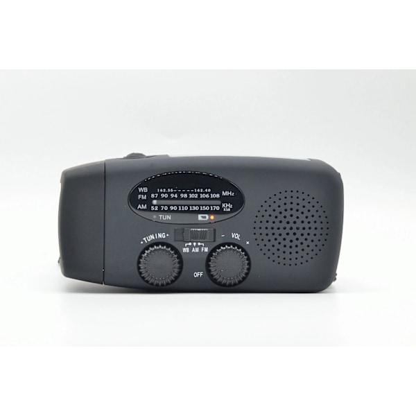 Handvevad solcellsladdningsradio Mini nödradio med belysningsfunktion (SVART-AM/FM/NOAA 2000mah)