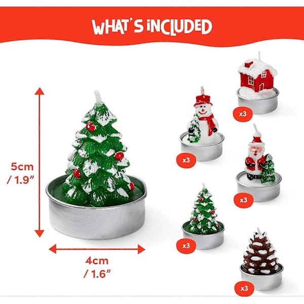 15 Pak Mini Julelys Uden Duft, Inkluderer Juletræ & Julemand Formet Lys