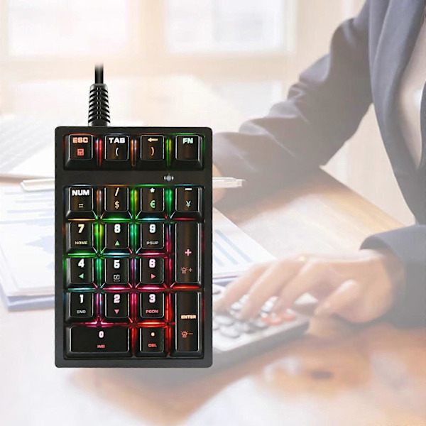 K21 Mini Mekanisk Numerisk Tastatur 21 Taster USB Kablet Numpad RGB Kasseapparat Skrivebord