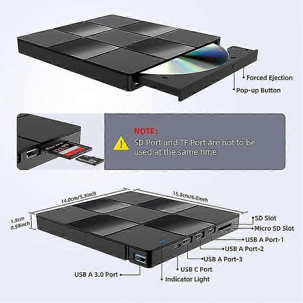 Extern Multifunktionell Optisk Enhet USB Dator DVD-spelare Notebook Extern Inspelare Ultratunn