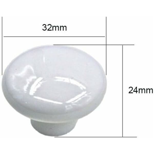 Dpzo – Vit keramisk möbelknopp – 32 mm rund knopp – 25 mm skruvar ingår – 10-pack för skåp och lådor