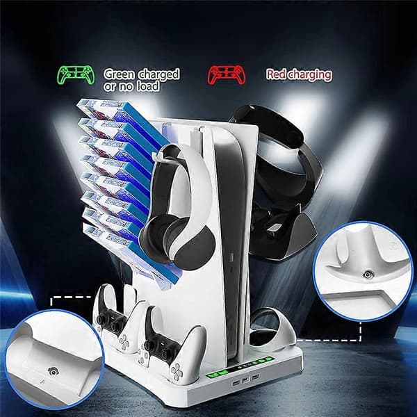Til PS VR2 med køleventilator, VR-opladningsdisplaystand med headset- og spilopbevaringsholder
