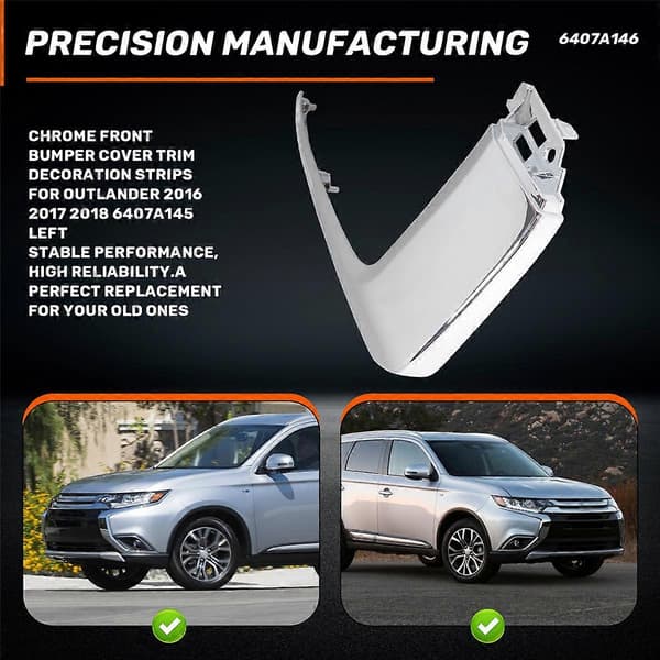 Chrome Front Bumper Cover Trim Dekor Strips for 2016 2017 2018 6407A145 Venstre