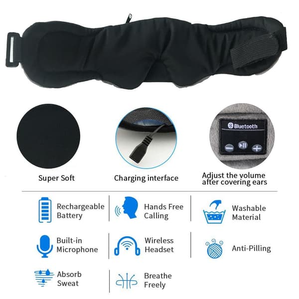 Sovehodetelefoner - Sovemaske med hodetelefoner Bluetooth 5.0 Svart