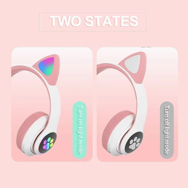 Hvide Pink-Trådløse Bluetooth Høretelefoner Katteøre Headset Med LED Lys