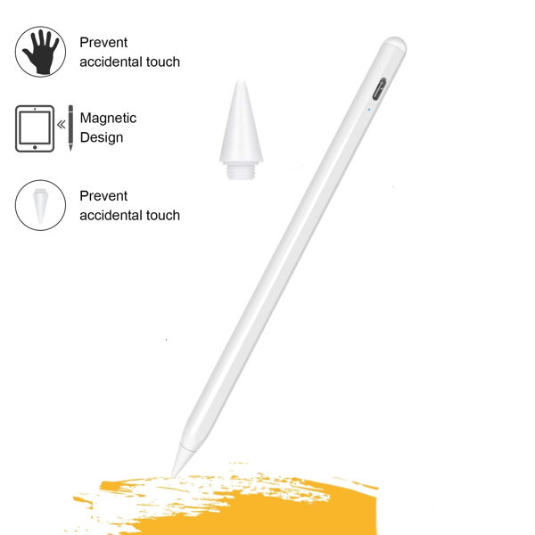 Kapacitiv iPad-penna med batteriindikator och snabbladdning Vit