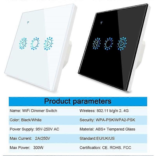 Tuya Smart Life LED-dimmerströmbrytare WiFi Smart Light Touch Switch Dimning Kompatibel för Hem EU-kontakt